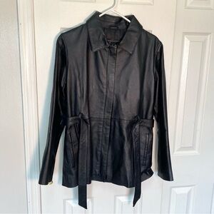 Wilsons Leather K&C Women’s Belted Lined Hidden Zipper Black Leather Jacket
